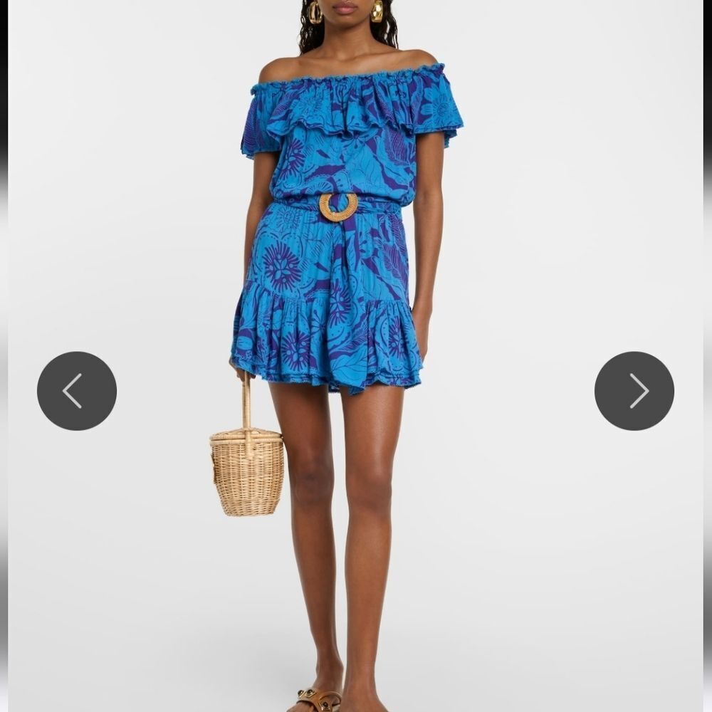 Poupette St Barth Bella Printed Off The Shoulder In Gauguin Blue